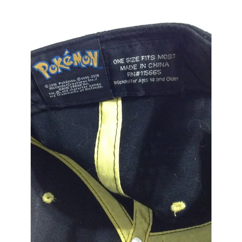 Pokemon Pikachu Snapback Hat Black Yellow Embroidered Cap 2016 Nintendo OSFM
